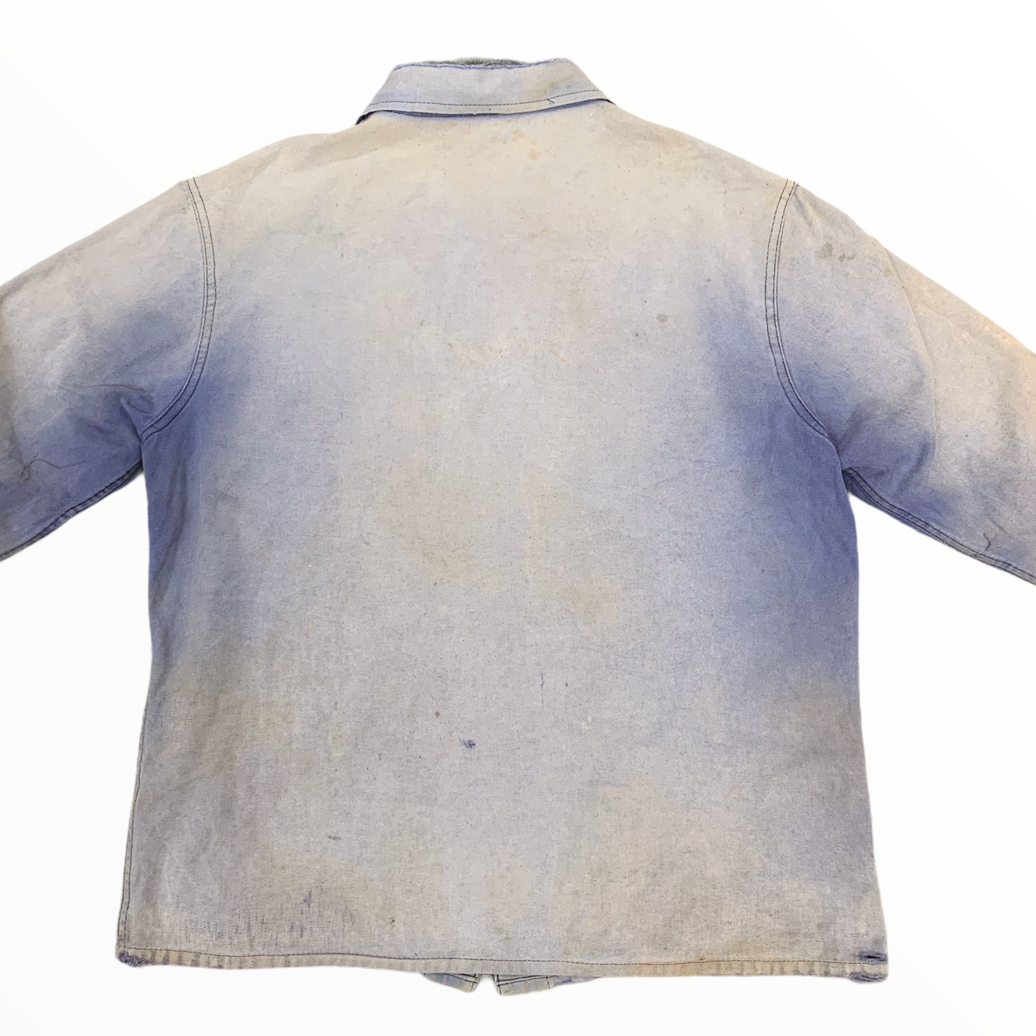Sun Bleached French Moleskin Work Jacket with Mismatched Buttons - Dirty Wash Blue - S/M