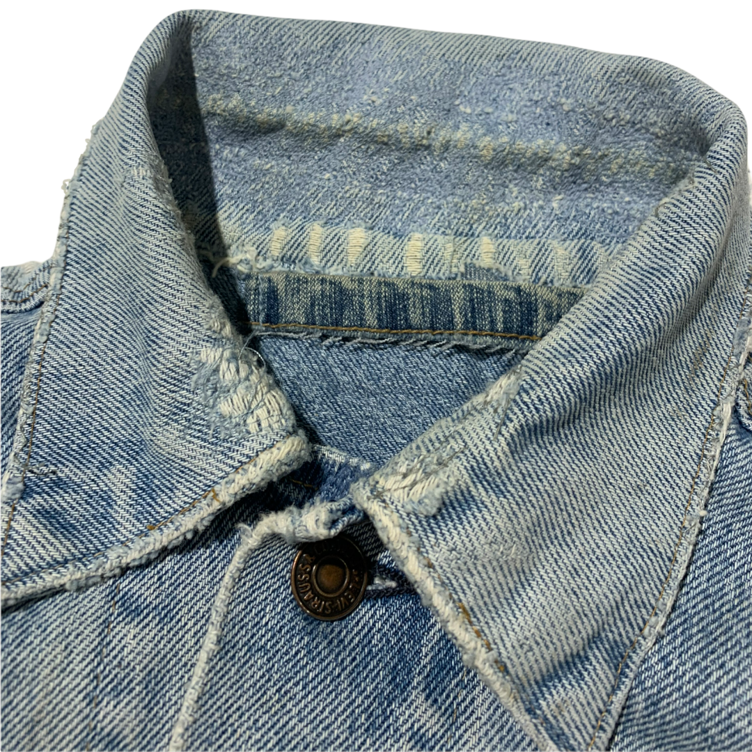 Repaired Sashiko Collar Vintage Levi’s Denim Jacket - Lightwash Blue - S