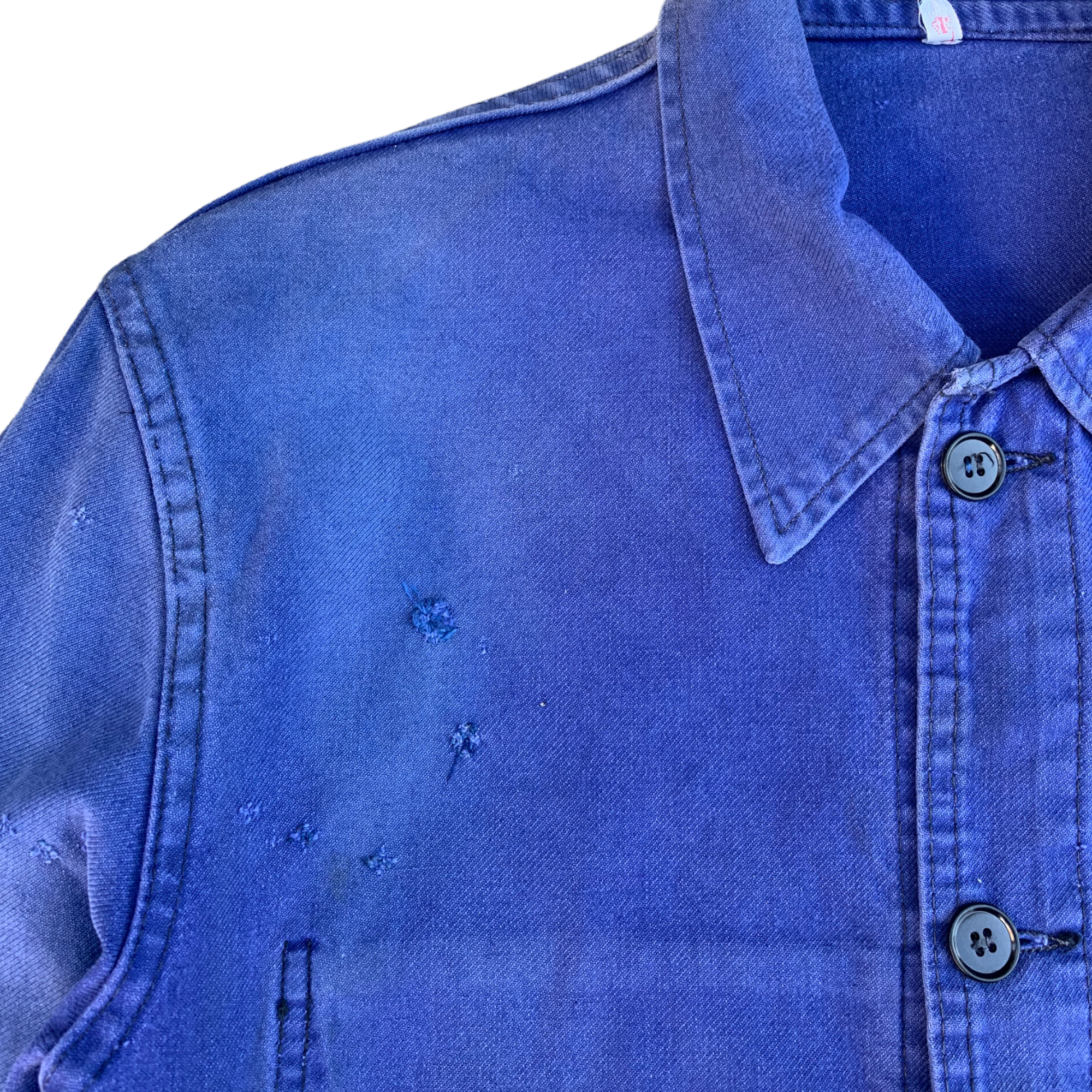 1950s Bleu De Travail French Chore Jacket with Shoddy Indigo Repairs - Indigo Blue - M