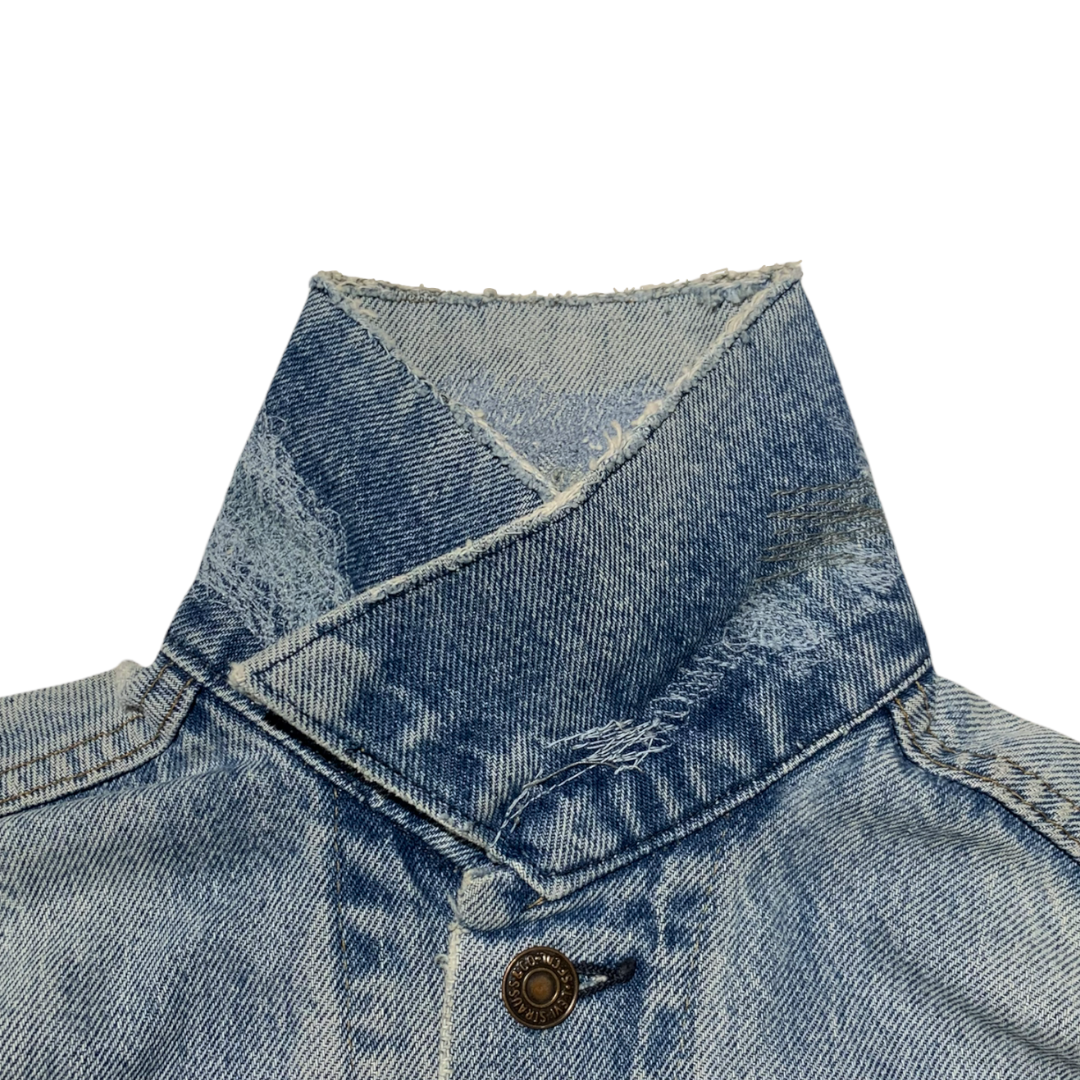 Repaired Sashiko Collar Vintage Levi’s Denim Jacket - Lightwash Blue - S