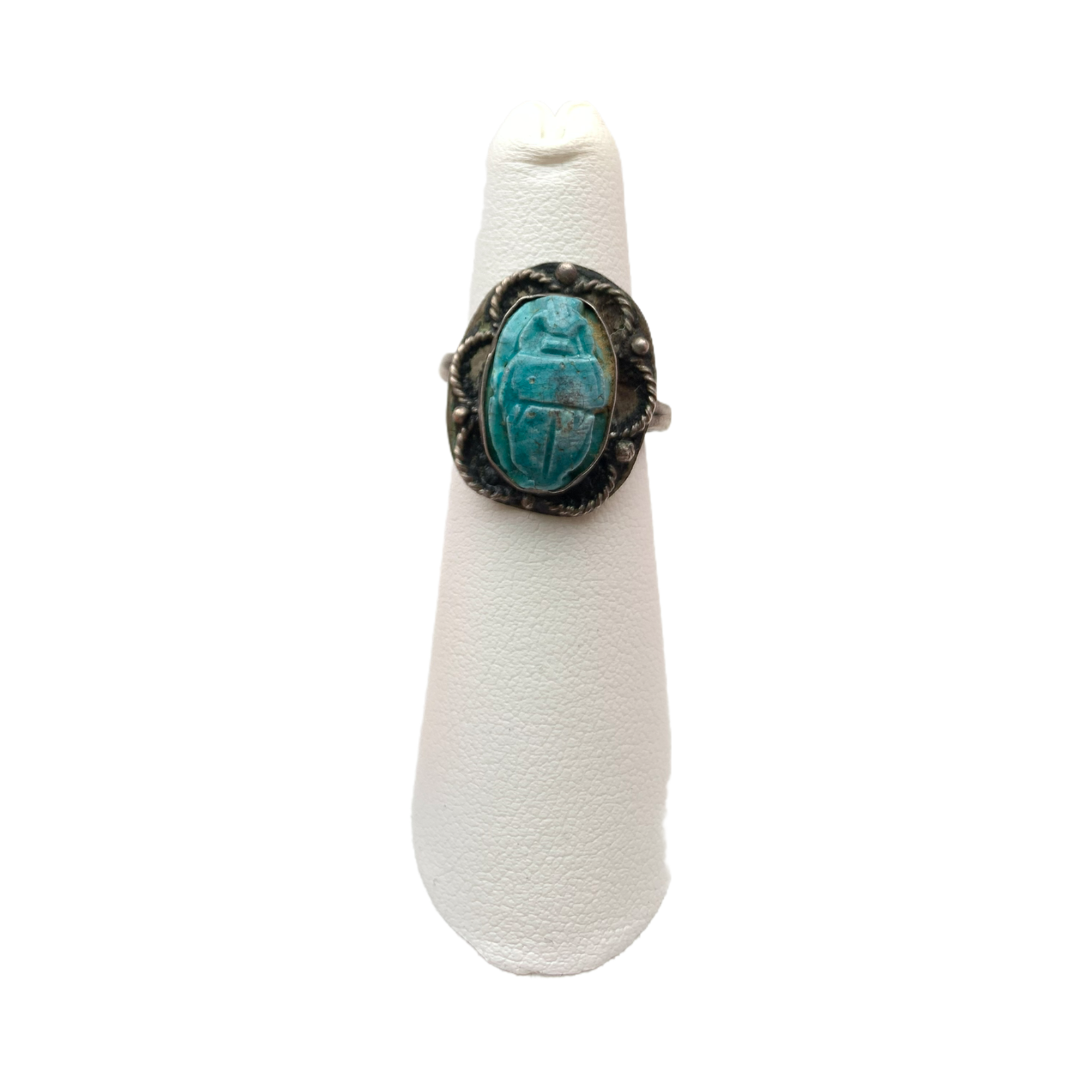 Ancient Egyptian Scarab Ring - Antique - Sterling Silver and Turquoise