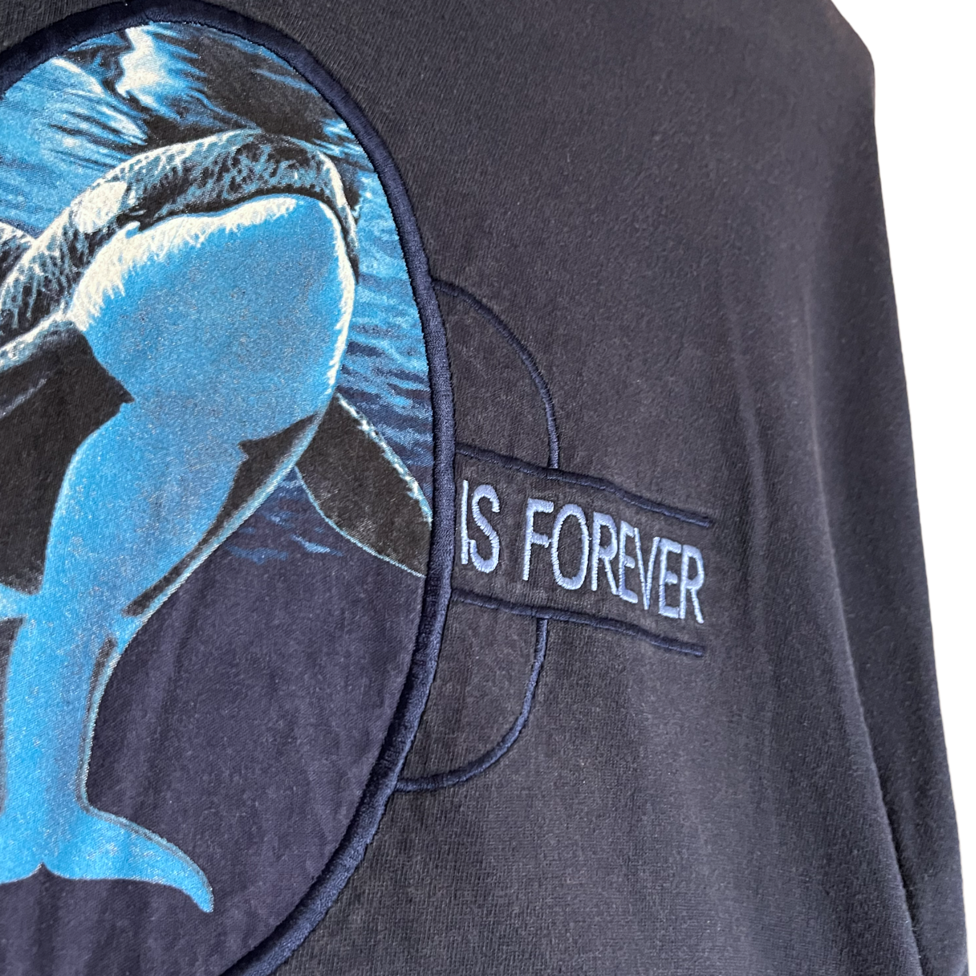 90s ‘Extinction is Forever’ Orca Whale Embroidered T-Shirt - Navy Blue - XL