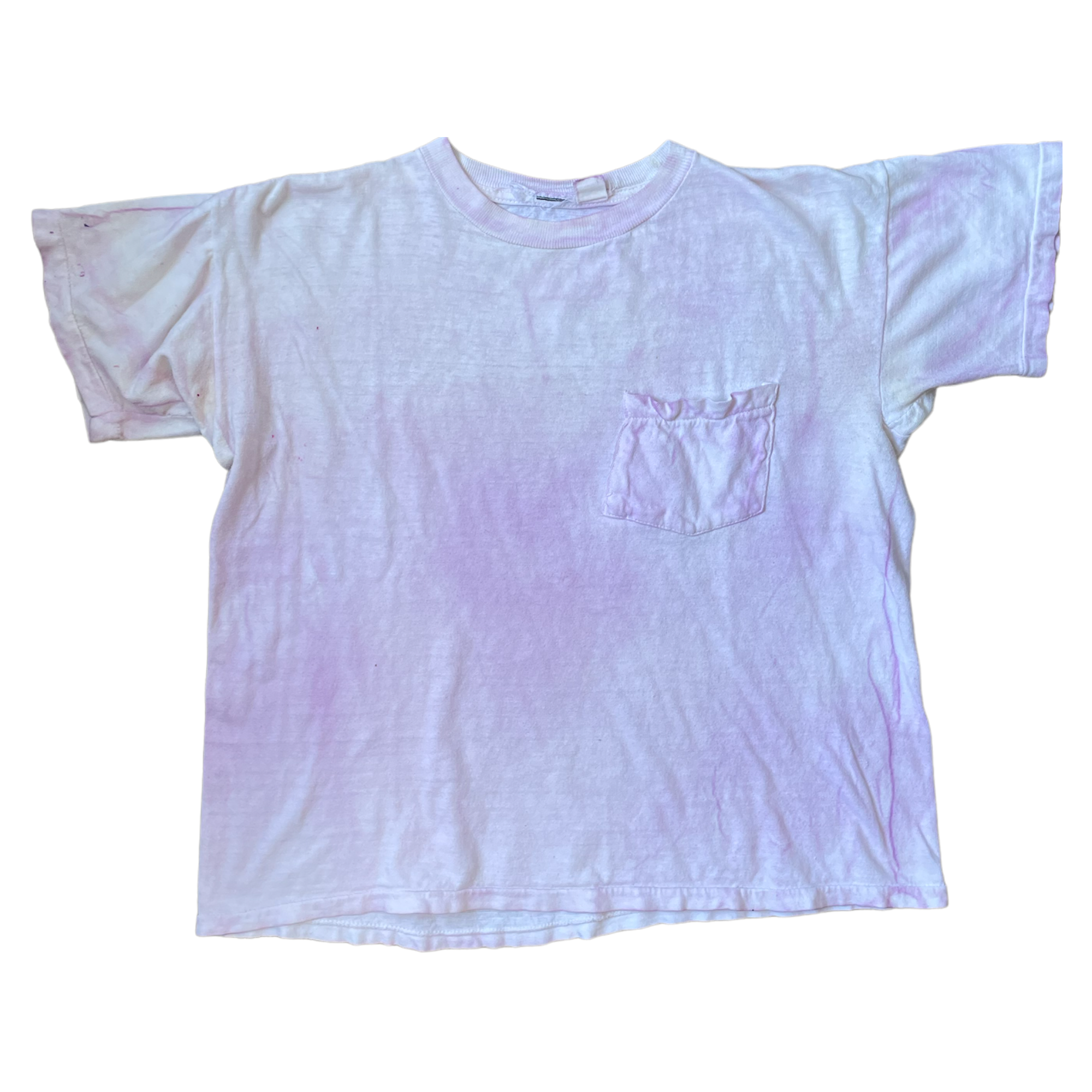 Vintage 90s Dyed Pocket T-Shirt - Pink/White - S