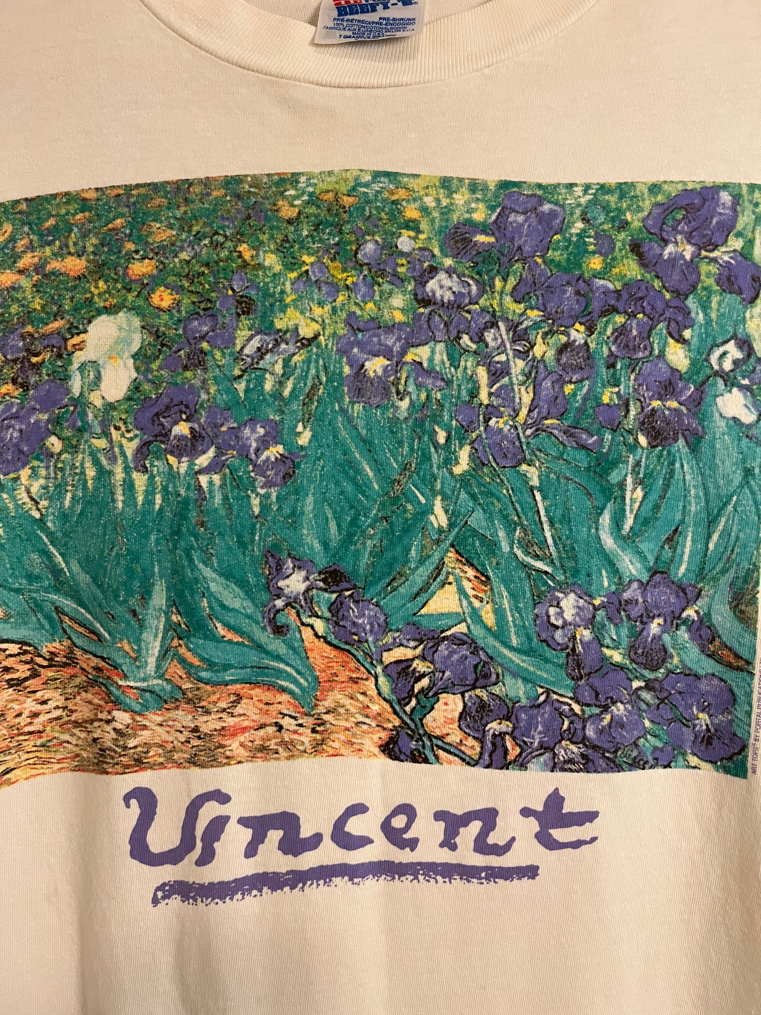 1991 Vincent Van Gogh ‘Irises’ Single Stitch T-Shirt - Aged White / Off-White - L/XL