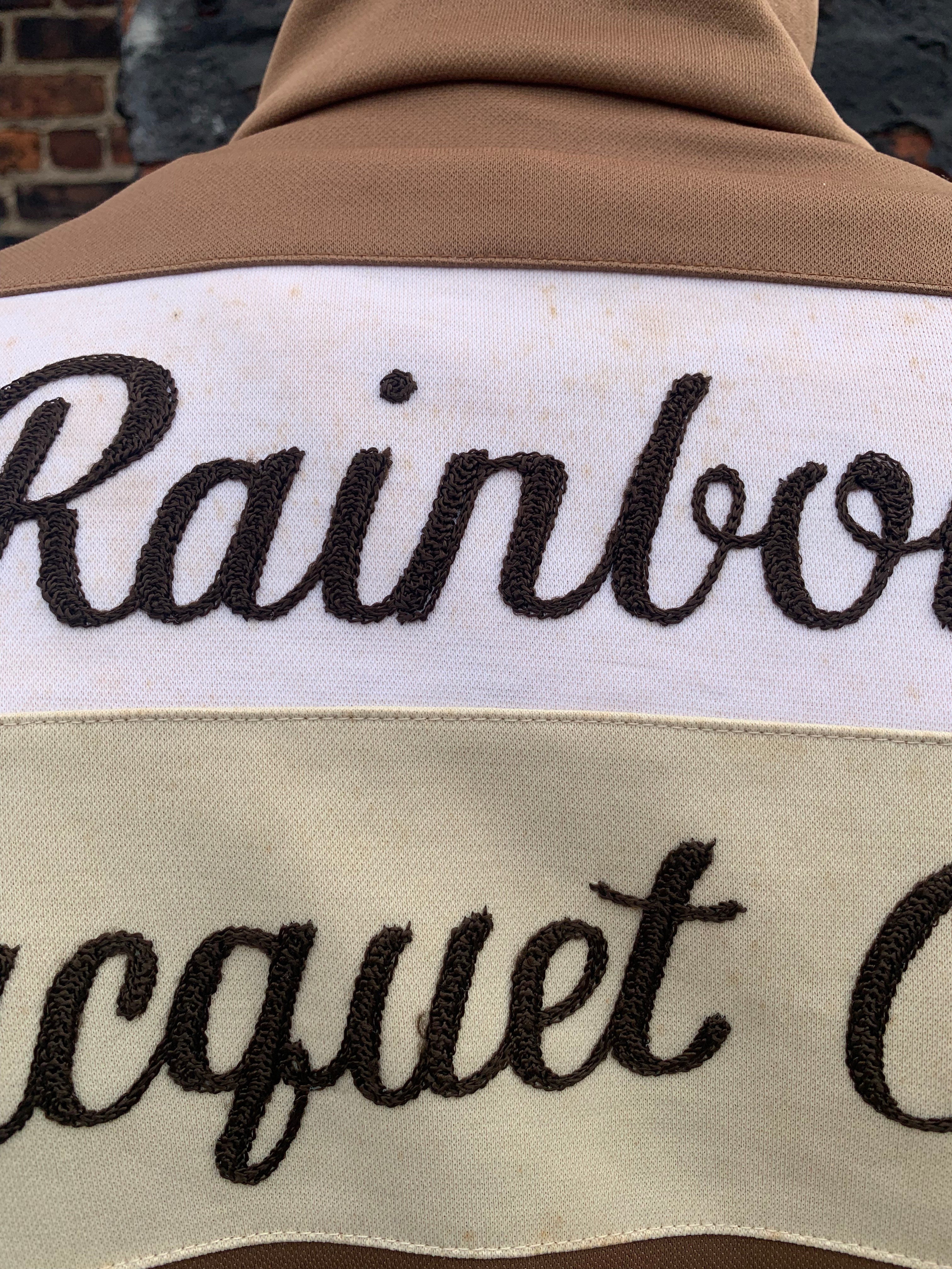 70s Chainstitch Head Tennis ‘Rainbow Racket Club’ Zip-up Jacket - Coffee/Cream - S