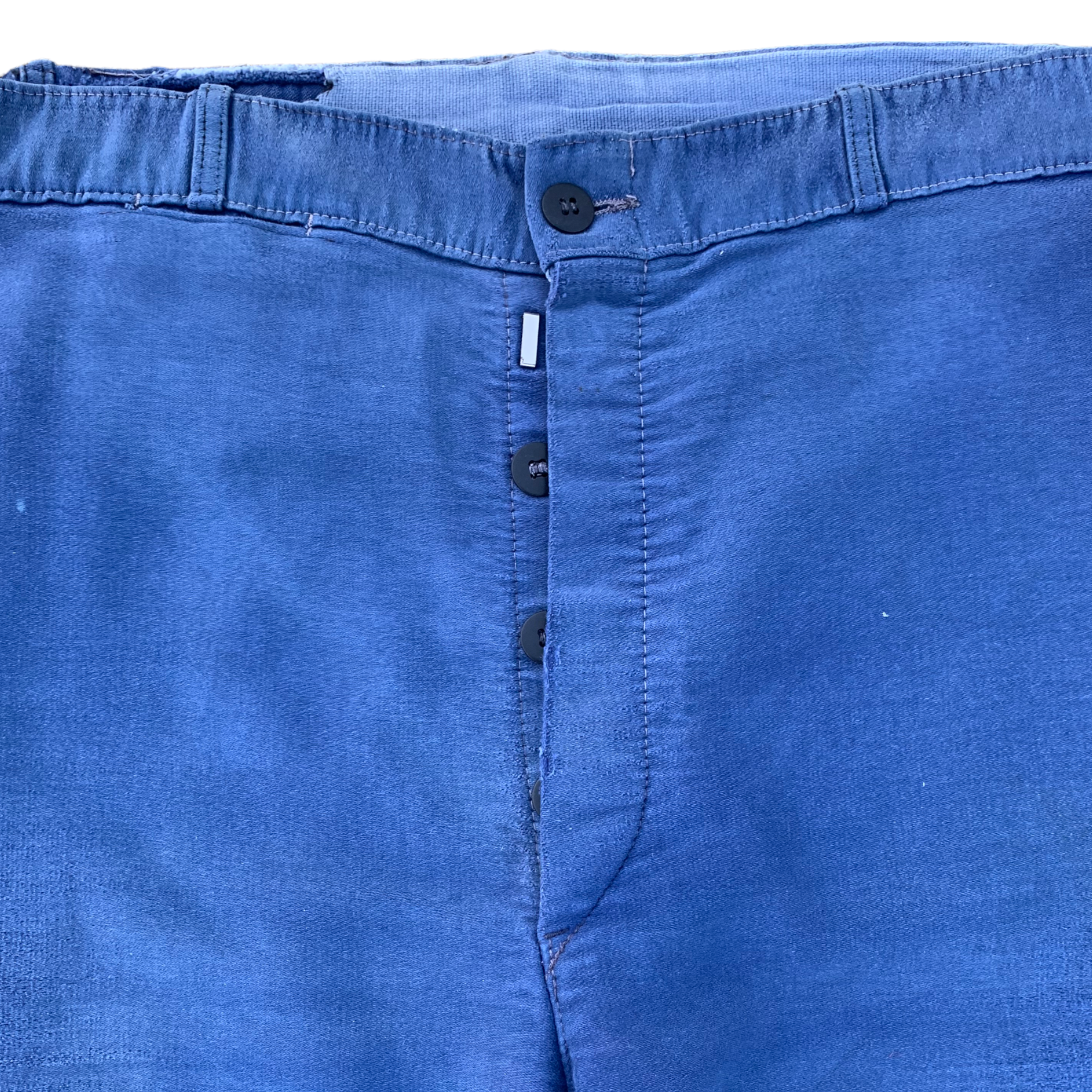1940s French Moleskin Sashiko Repaired Work Trousers - Shades of Blue - 34x28
