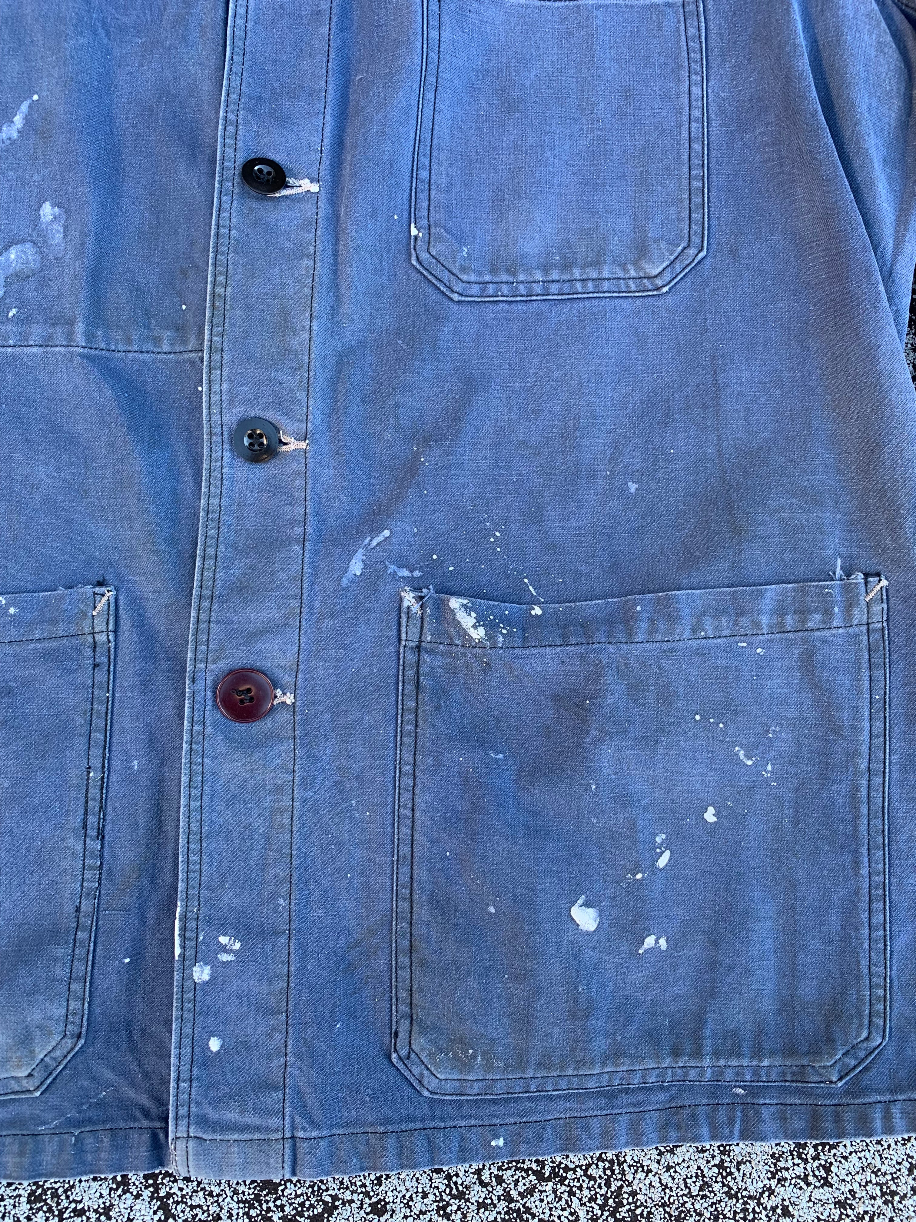 1960s Bleu De Travail French Chore Painter’s Jacket - Faded Blue - L/XL