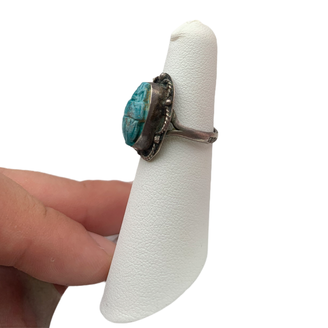 Ancient Egyptian Scarab Ring - Antique - Sterling Silver and Turquoise