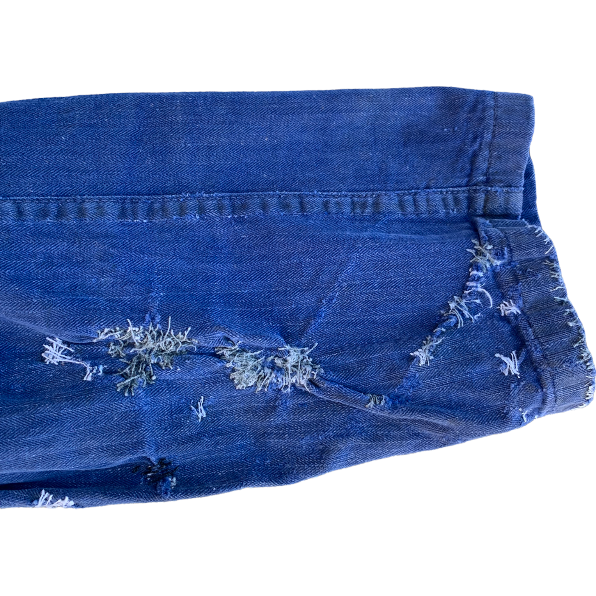 1950s Sashiko Repaired HBT Bleu De Travail French Chore Jacket - Faded Indigo Blue - S/M