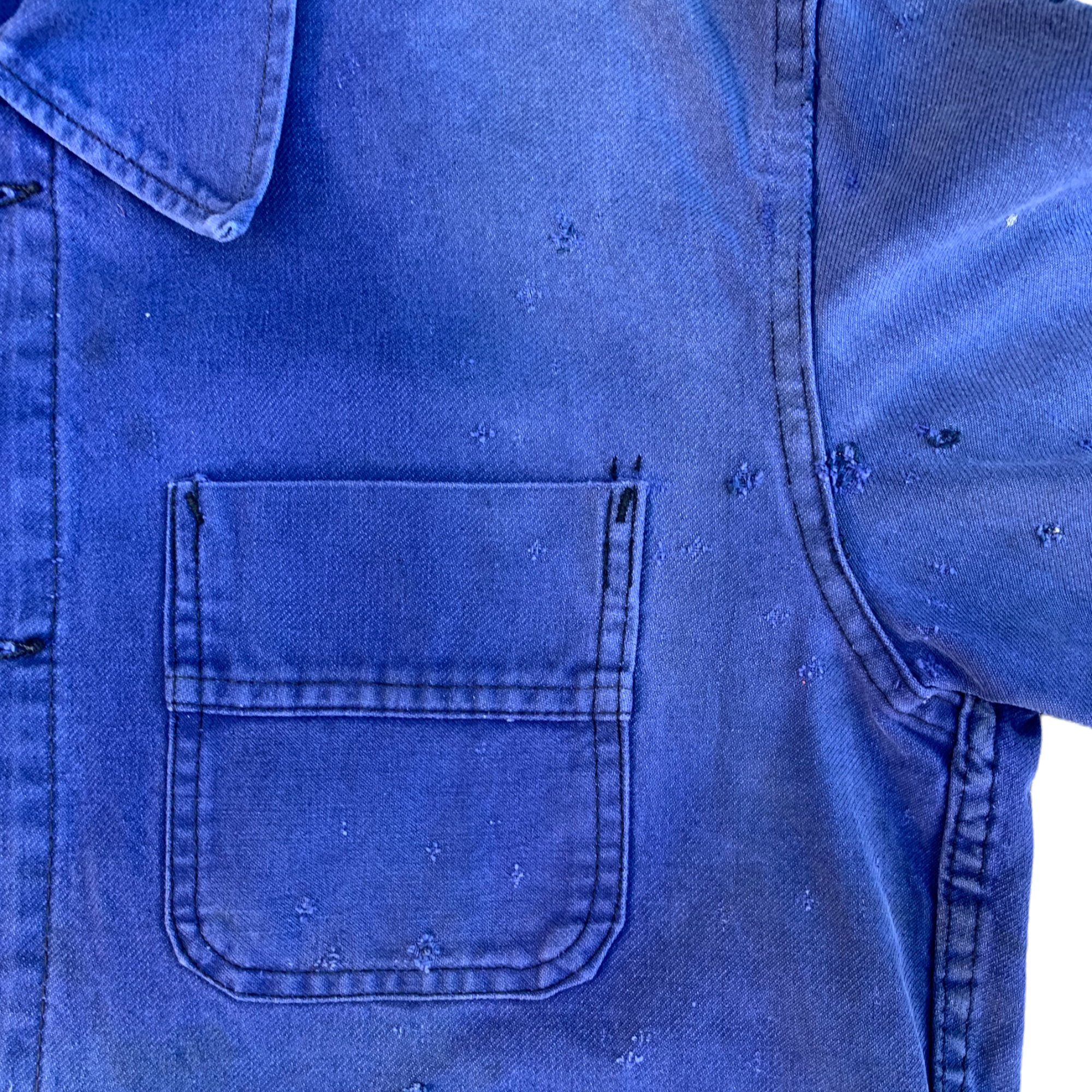 1950s Bleu De Travail French Chore Jacket with Shoddy Indigo Repairs - Indigo Blue - M