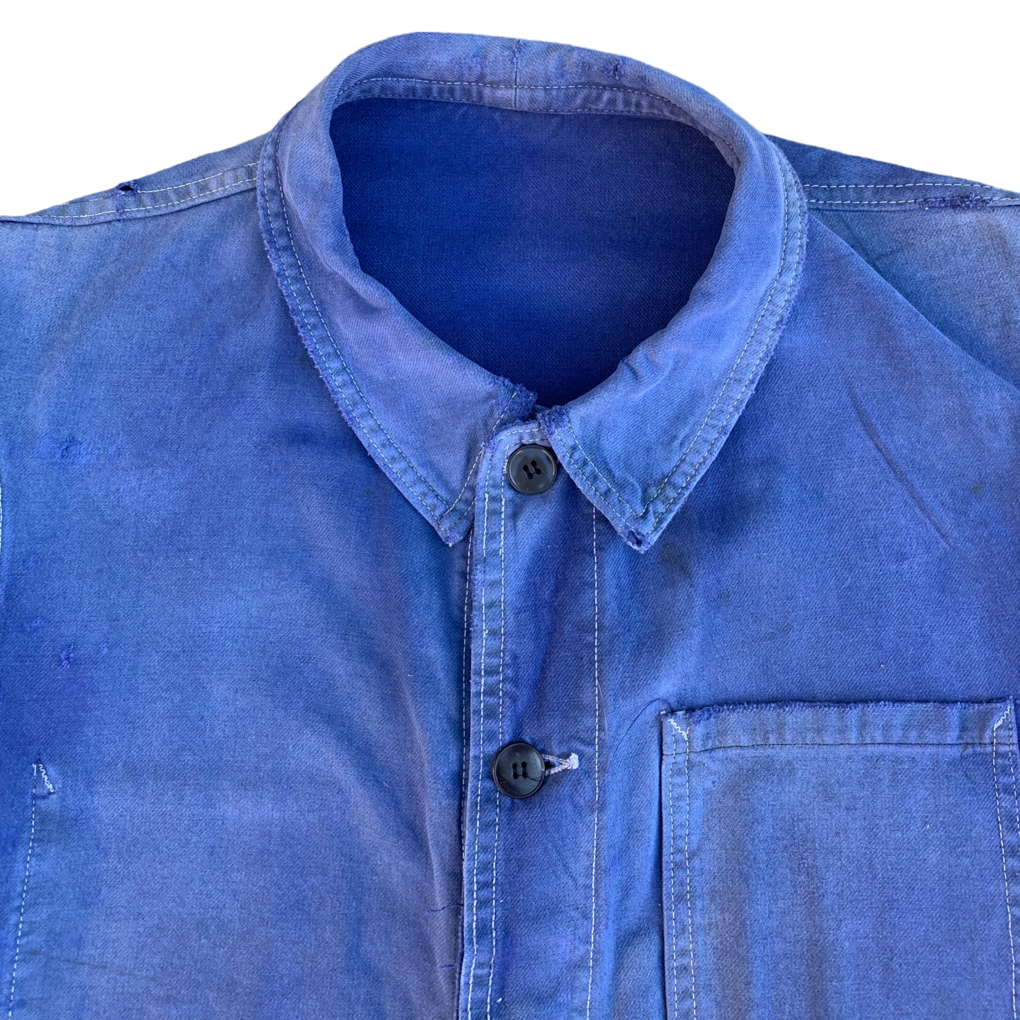 1950s Distressed French Moleskin Work Jacket w/ Contrast Stitching