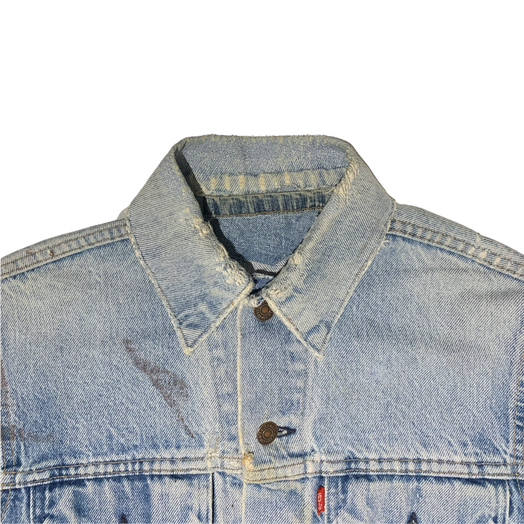 Repaired Sashiko Collar Vintage Levi’s Denim Jacket - Lightwash Blue - S