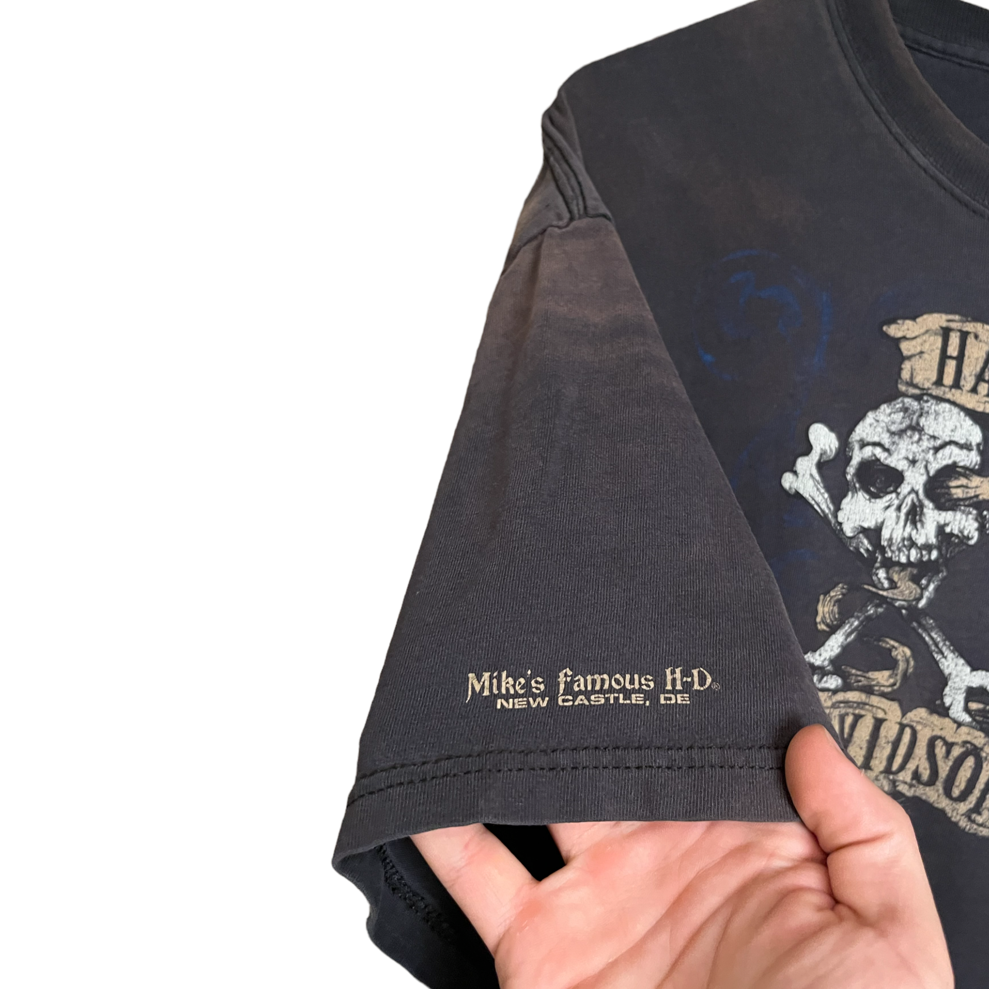 Harley-Davidson Skull Distressed Biker Pocket T-Shirt - Faded Black - L/XL