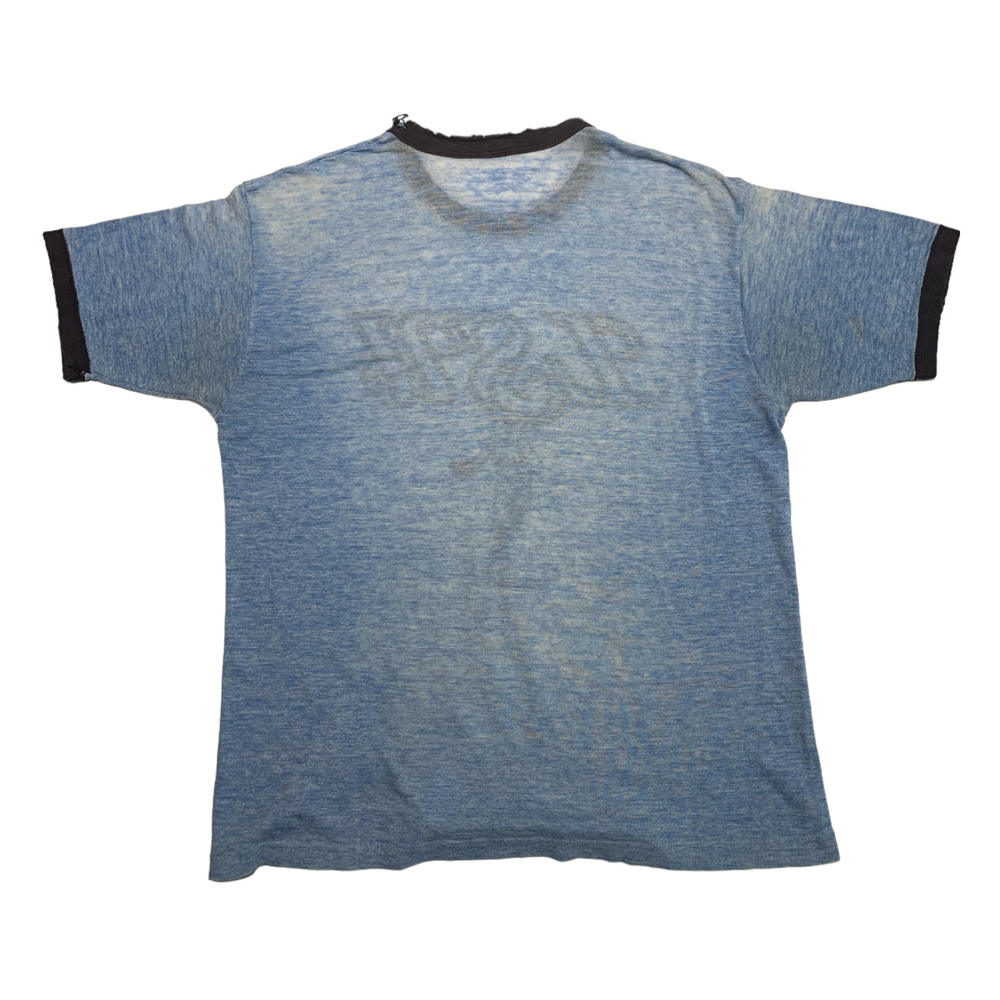 70s LSU Basketball Ringer T-Shirt Incredible Wear - Baby Blue/Faded Navy - M/L