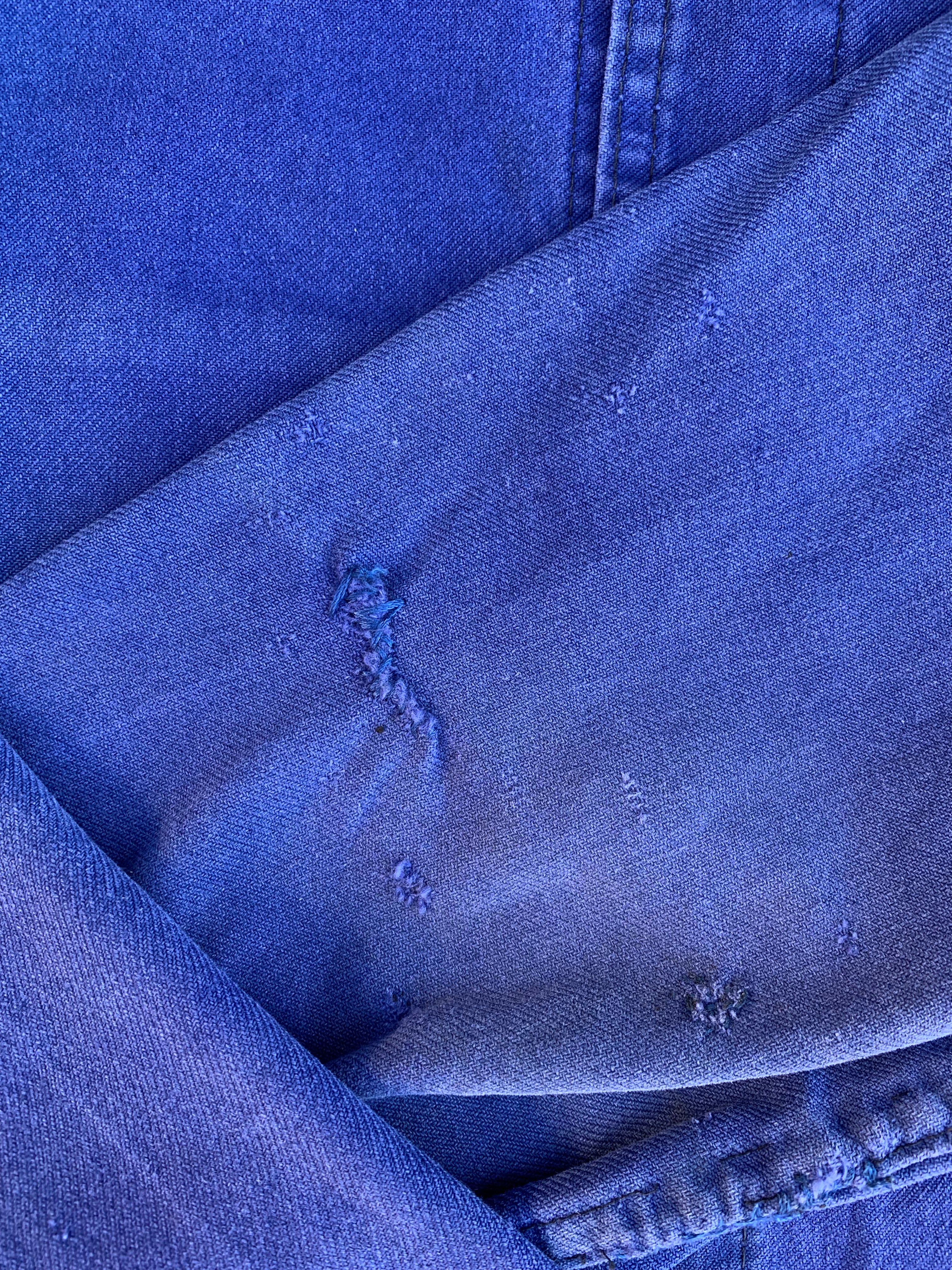 1950s Bleu De Travail French Chore Jacket with Shoddy Indigo Repairs - Indigo Blue - M