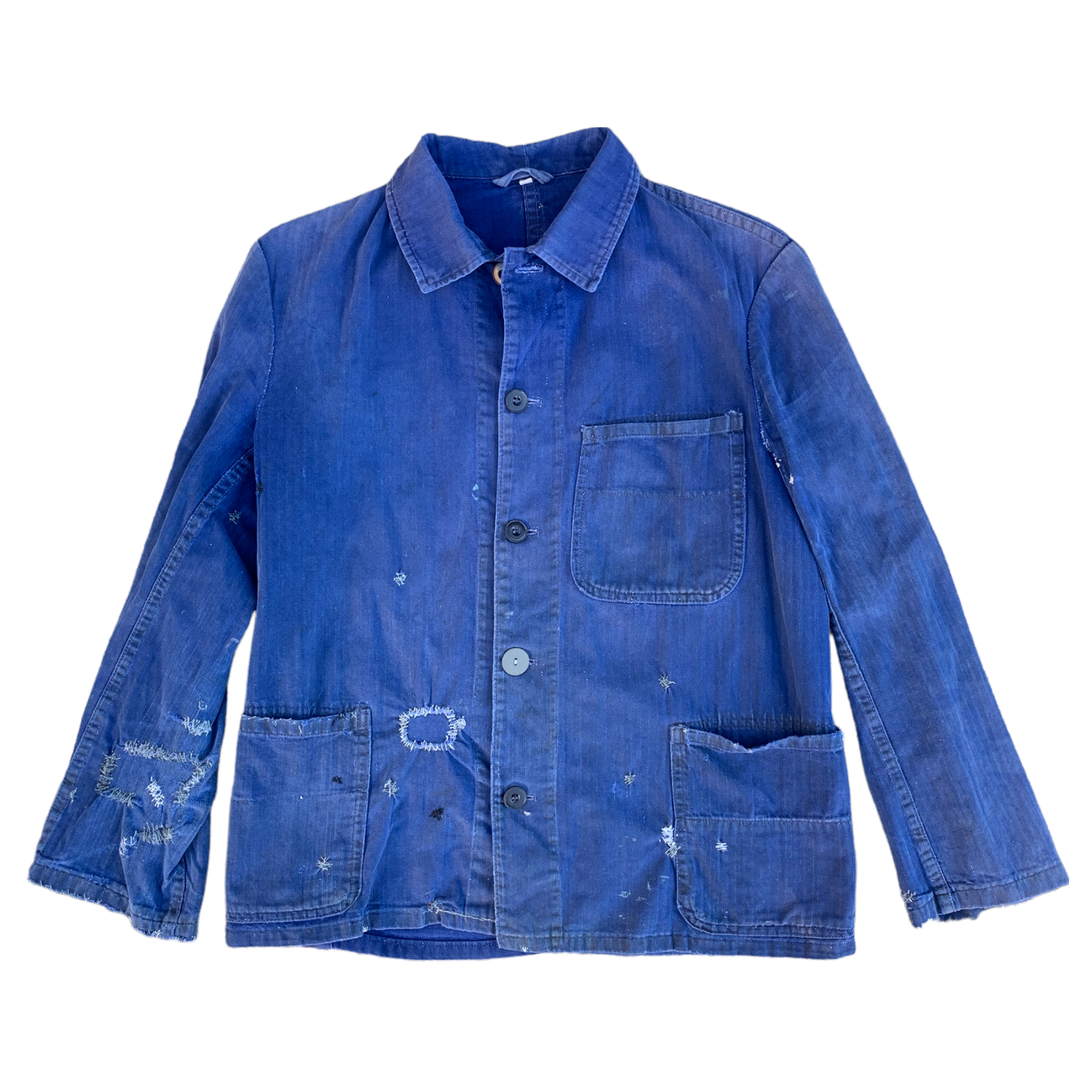1950s Sashiko Repaired HBT Bleu De Travail French Chore Jacket - Faded  Indigo Blue - S/M