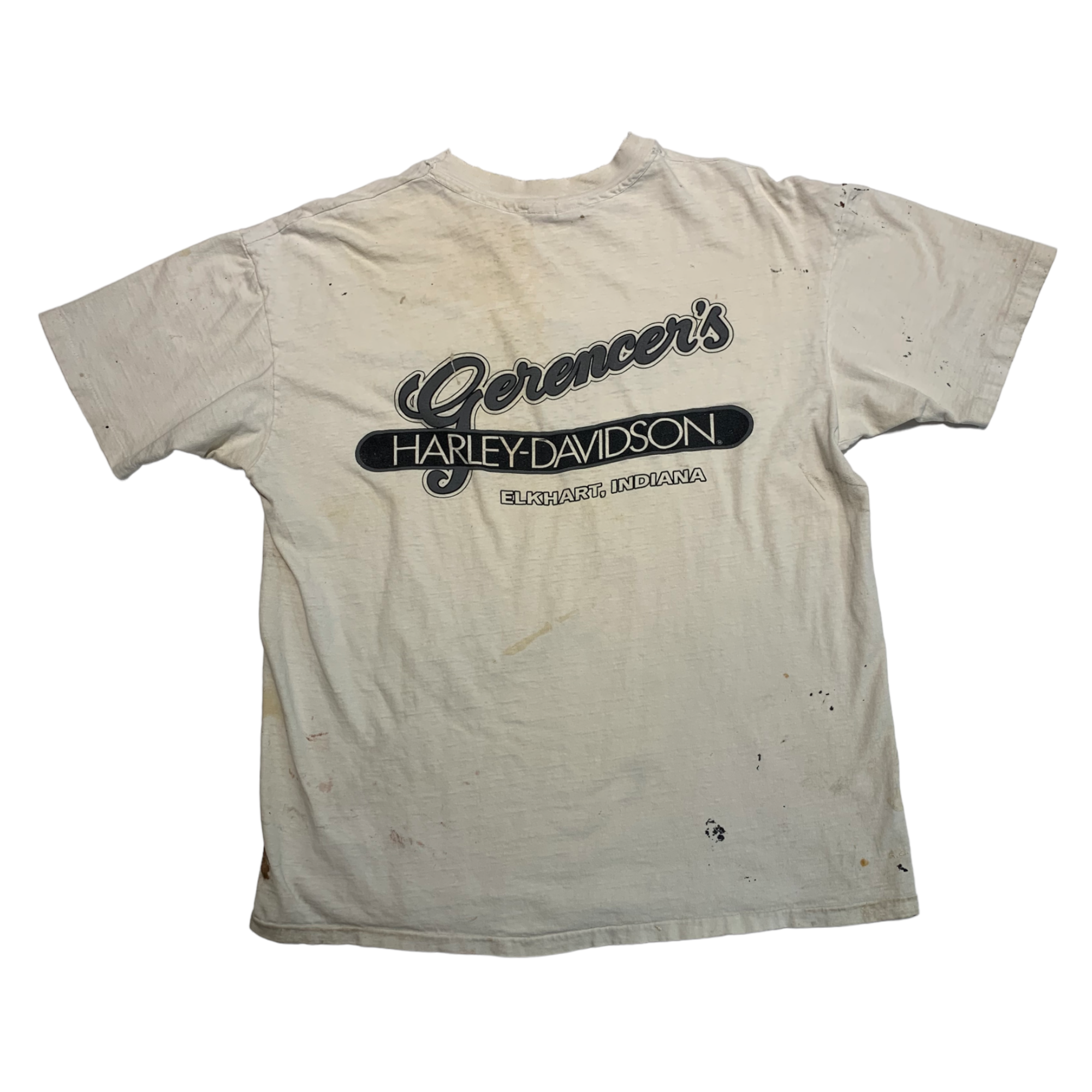 1989 Thrashed Harley Davidson T-Shirt - Aged White/Cream - L/XL