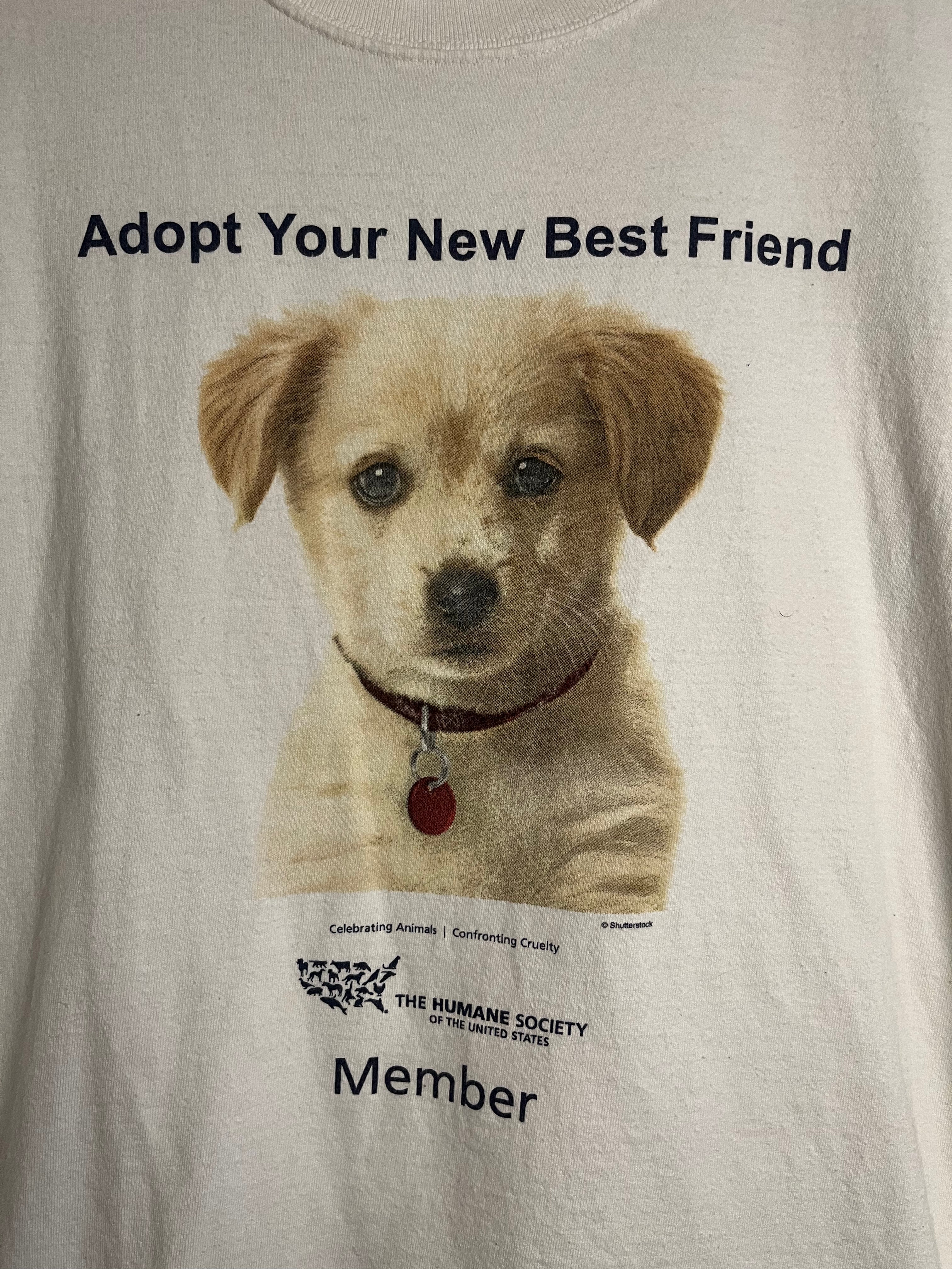 Puppy Eyes ‘Adopt Your New Best Friend’ Humane Society Vintage T-Shirt - White/Off-White - L/XL